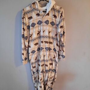 Mens One Piece Holiday Winter Zip Up Wildlife Pajamas